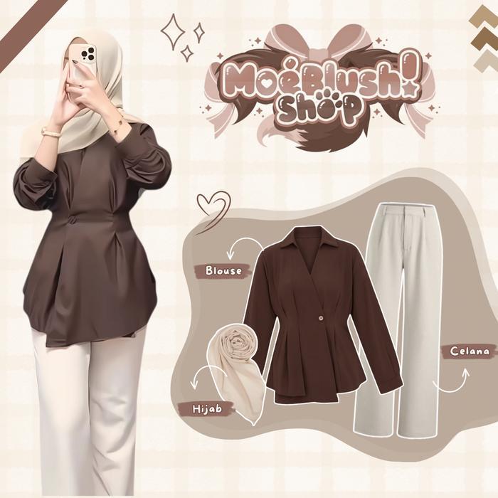 Indah - One Set Casual Style Blouse + Celana Knit + Hijab Bella Square One Set OOTD Berhijab - VB81N