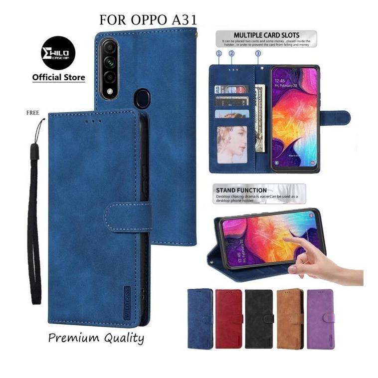 Flip Case Wallet Untuk OPPO A31 Kulit Flip Cover Dompet dengan 3 Slot Kartu & Tempat Uang - Case