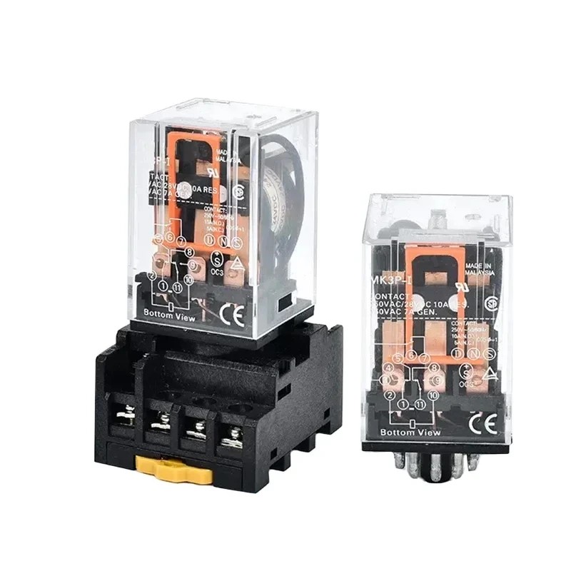 5/10Set MK2P-I MK3P-I Electromagnetic Relay Intermediate Small Relay with Base 8 Pin 11 Pin AC/DC