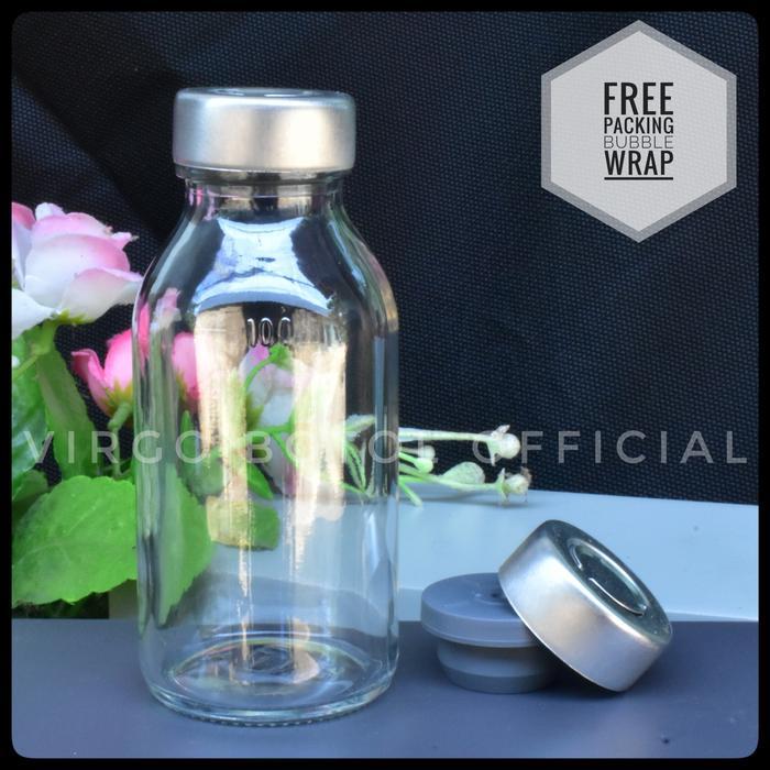 Botol Kaca 100ml Tutup Karet Segel Aluminium