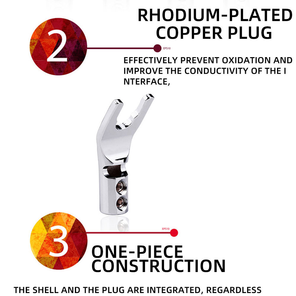 4PCS Audio Jack Y Banana Plug Solder Wire Conector U/Y Rhodium Plated Copper Screw Fork HiFi Speaker