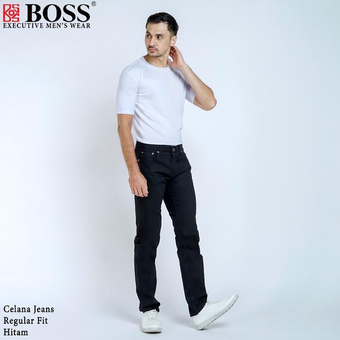 BOSS Celana Jeans Panjang Pria Regular Fit Hitam