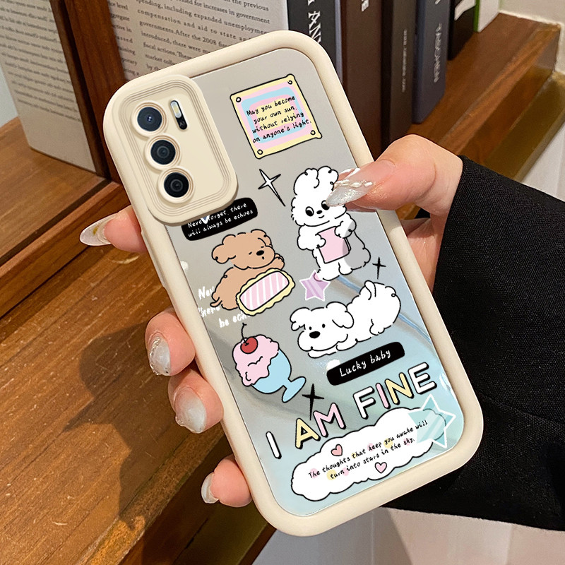 Casing Hp Untuk OPPO A16 OPPO A16s OPPO A54s Case Es krim dan anak anjing Kasing silikon cermin Cesi