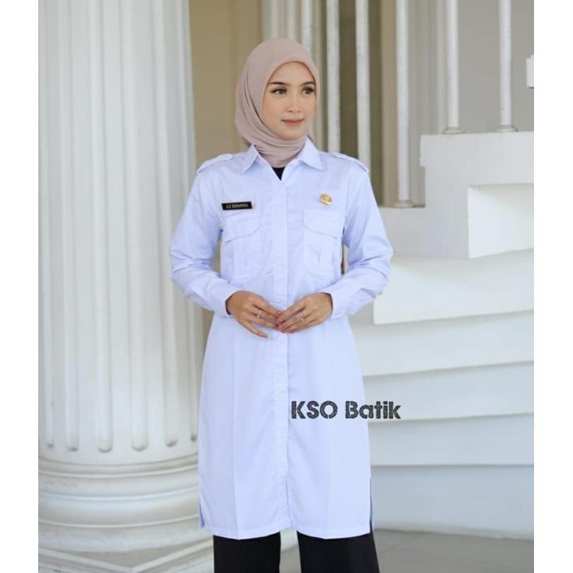 Kso Tunik Pdh Putih Polos Wanita Lengan Panjang Terbaru / Tunik Wanita Putih Lengan Panjang /