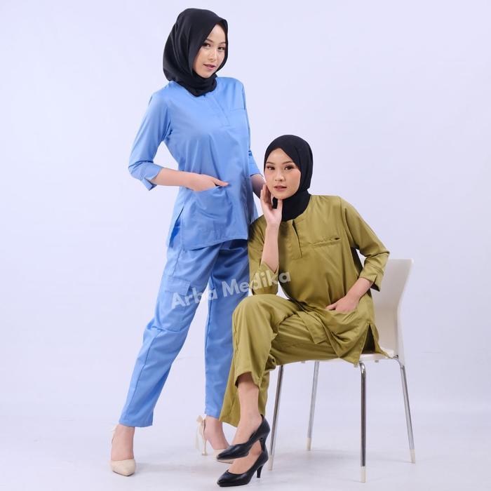 Baju Ok Oka Resleting Depan Lengan 7/8 Dokter Petugas Medis Perawat Pasti Diskon
