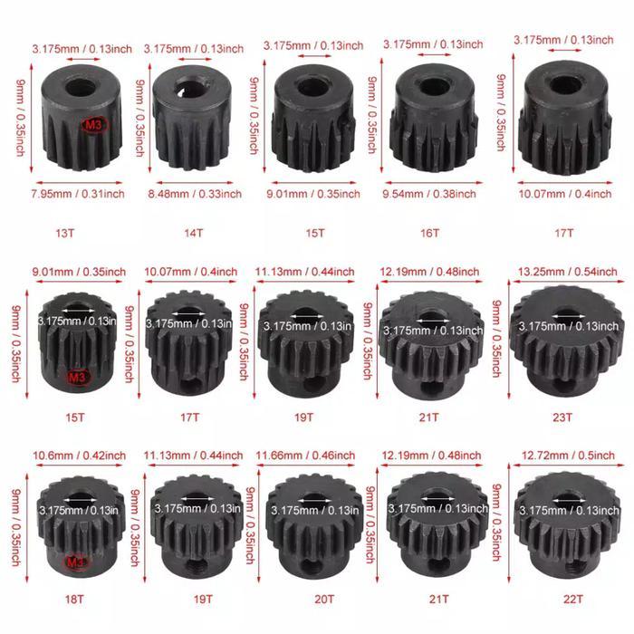 gear pinion 48dp 13T - 17T Shaft 3.175mm RC 3racing sakura d3 d4