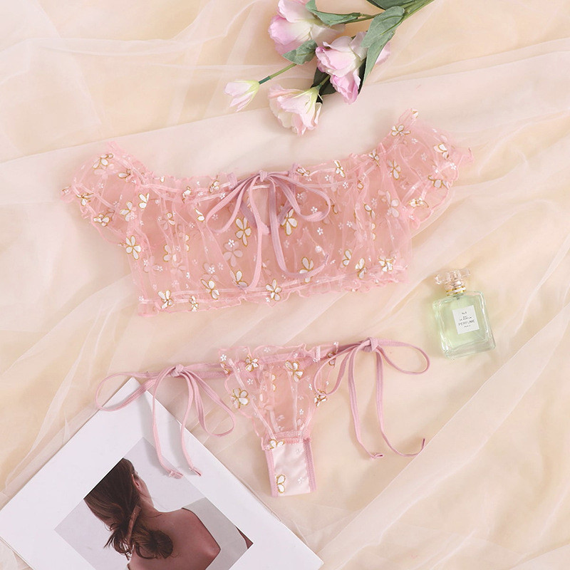 New Night Beautiful Women 2 Piece Floral Embroidery Underwear Erotic Lingerie Underwear Set