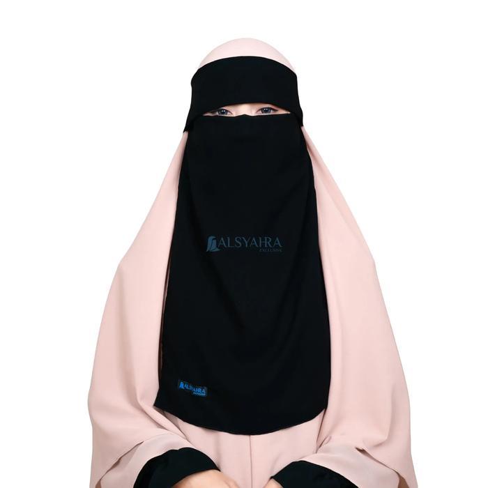 ASLI Niqab Poni Sifon Silk Jetblack Label Woven Alsyahra Exclusive Muslim Cadar Safety Pelengkap