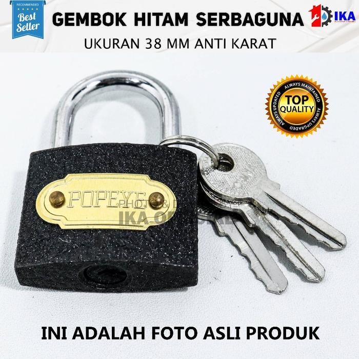GEMBOK HITAM GLOBE POPEYE SUPER KUAT 20 25 30 40 mm / Gembok Pagar Pintu Rumah Kuningan / KUNCI