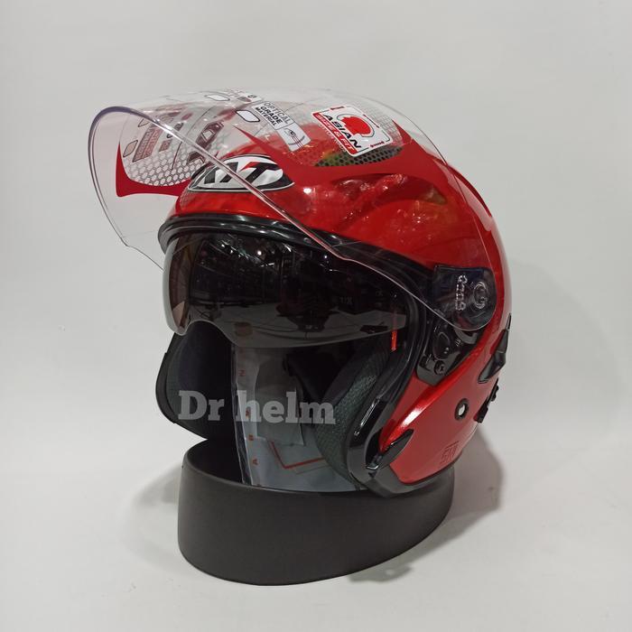 Helm Kyt Galaxy Flat R Polos Merah Double Visor Half Face Populer