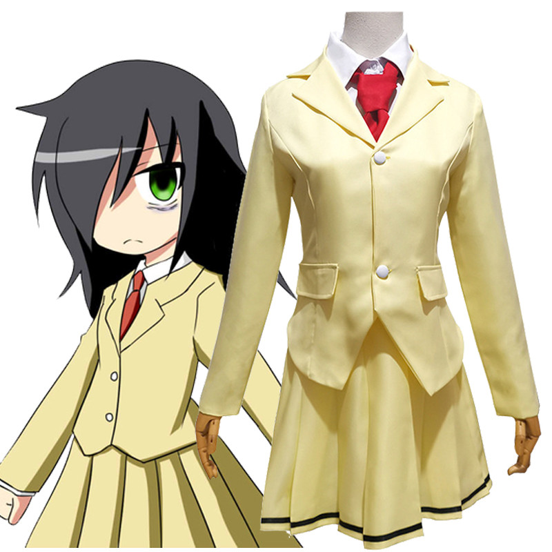 Anime Watamote Tomoko Kuroki Cosplay Costume Women Girls Lovely Yellow Jk Skirt Uniform Outfits