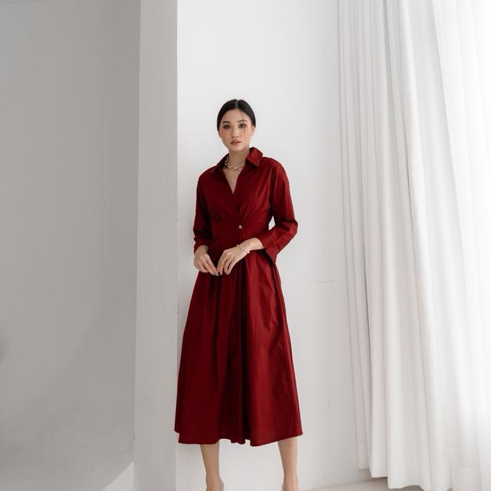 3025 Cod Dress Rosaline Maxi Wanita Kekinian Dress Busui Friendly Bahan Catton Poplin Premium Casual