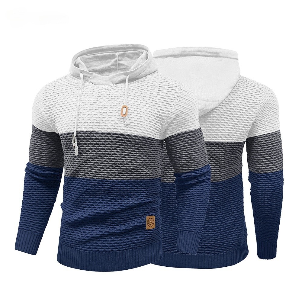 Men'S Sweater Spring New Sport Warm Form Fitting Knit Pullover Sweater Hoodie Drawstring Hoodies