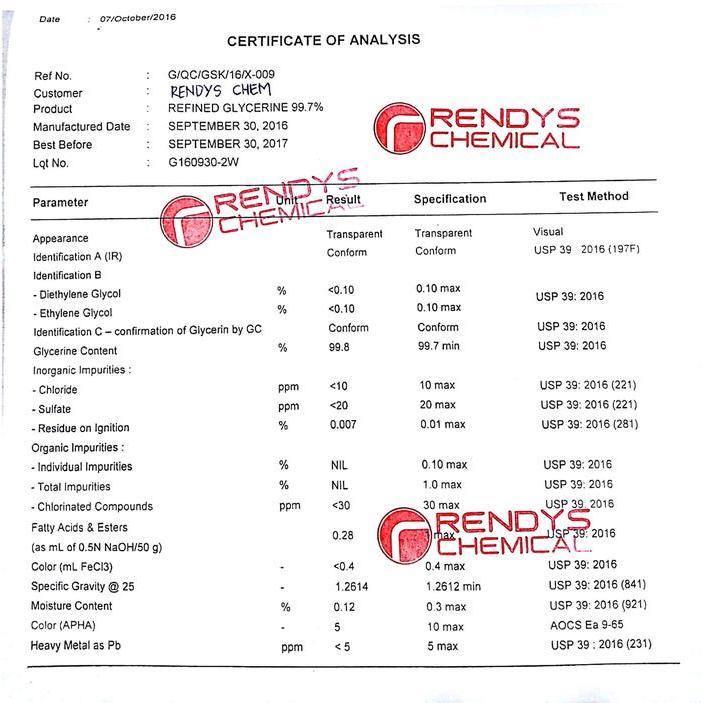 GLISERIN NABATI / VG / VEGETABLE GLYCERINE USP GRADE 25 KG