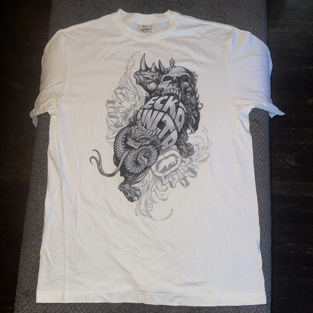 Ecko Unltd Skull Snake Flames Shirt MenS Cyber Y2K Mma Elite Style Ican Men'S And Women'S Hip-Hop