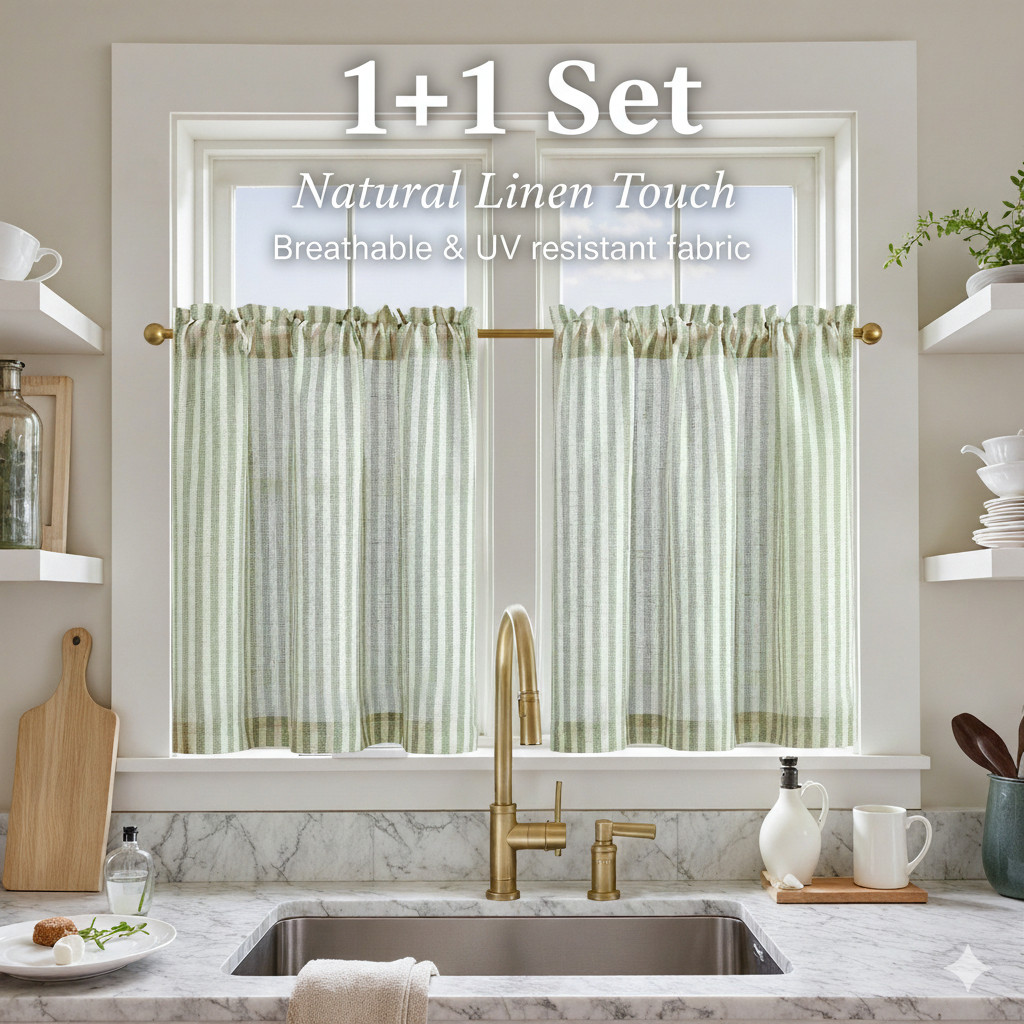 Jinchan Striped N Kitchen Curtains Tier Curtains Farmhouse Cafe Style Small Window Treatments Airy