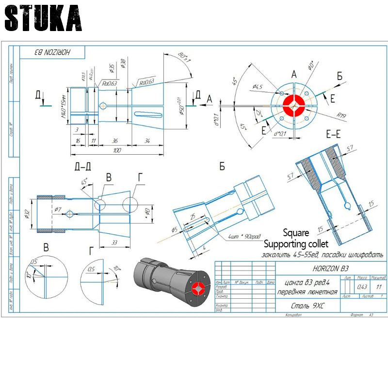 JUAL Stuka Square Collet For HORIZON B3 Chuck