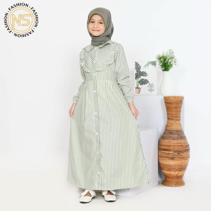 Nsfashion - Gamis Dress Anak Wanita Nafisa Bahan Katun Variasi Kotak Salur Elegant Muslim Remaja Tbk