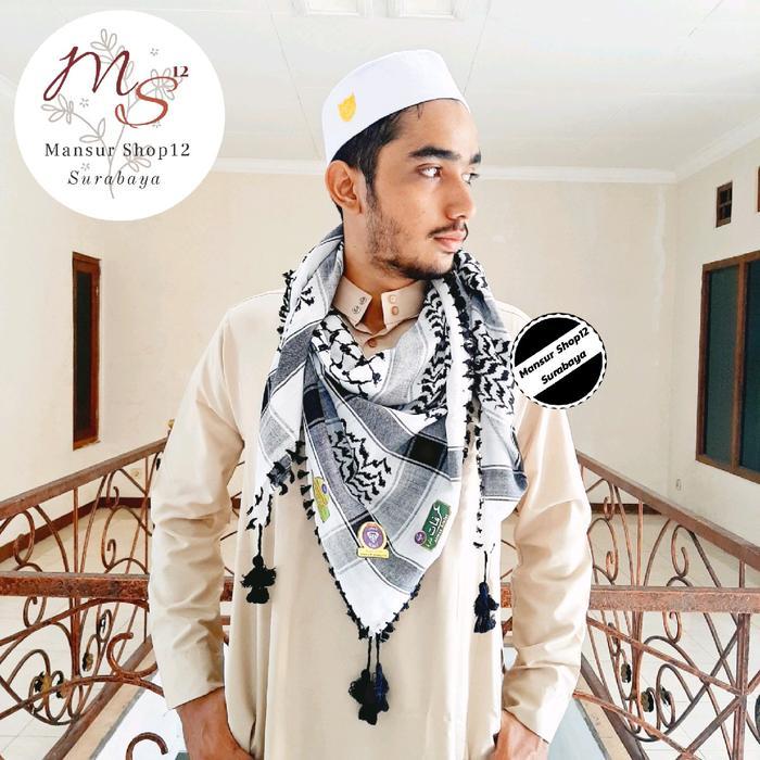 Syal Sorban Putih Hitam Almas Koncer untuk Pria