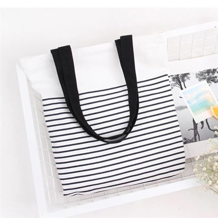 Tote Shoulder Bag Bahan Kanvas Tebal / Tas Belanja Besar Sleting