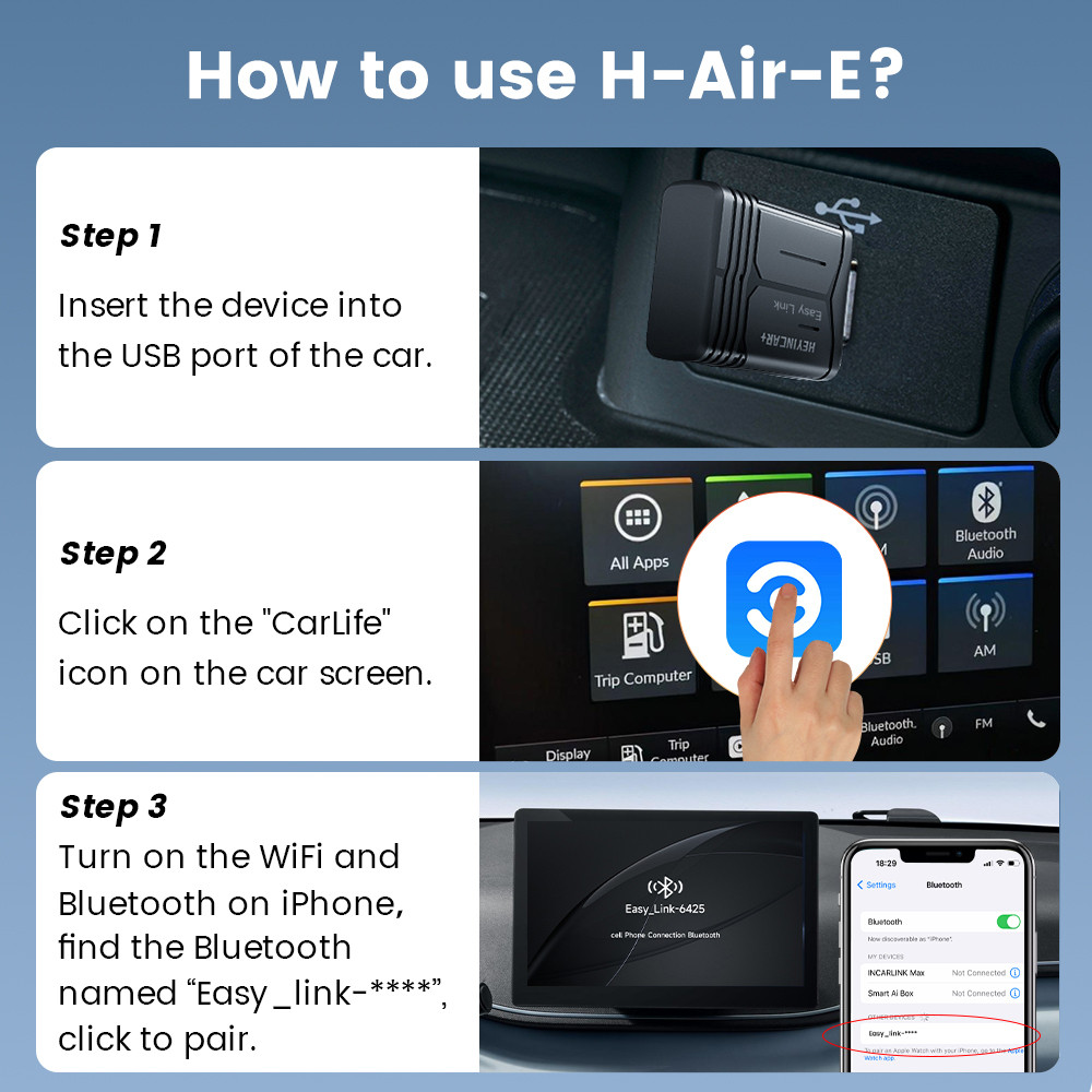 HEYINCAR Baidu Carlife to Carplay Wireless Adapter Auto Connect, Supports Online Music, Map