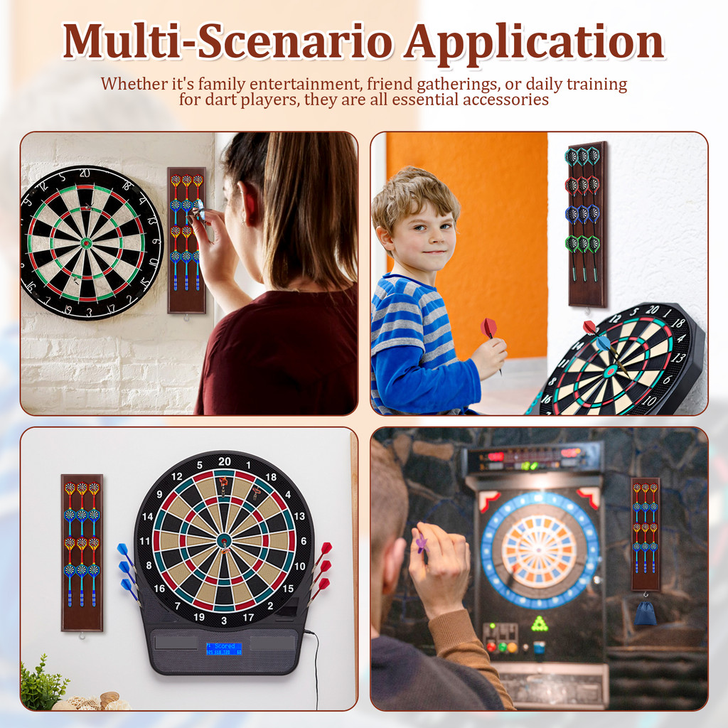 Wall Mounted Darts Stand Wooden Darts Holder Set with Metal Hook 12 Slot Large Capacity Dart Storage