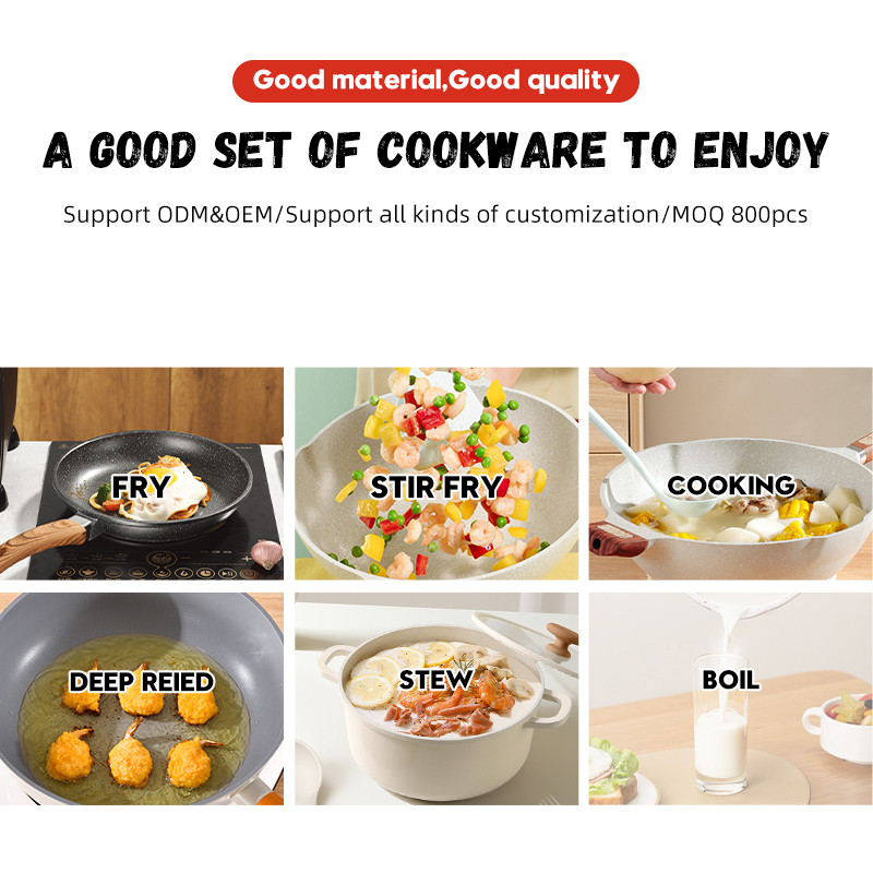 12pcs Classic Cast Aluminum Non-Stick Marble Square Casserole Pot Set with Induction Bottom