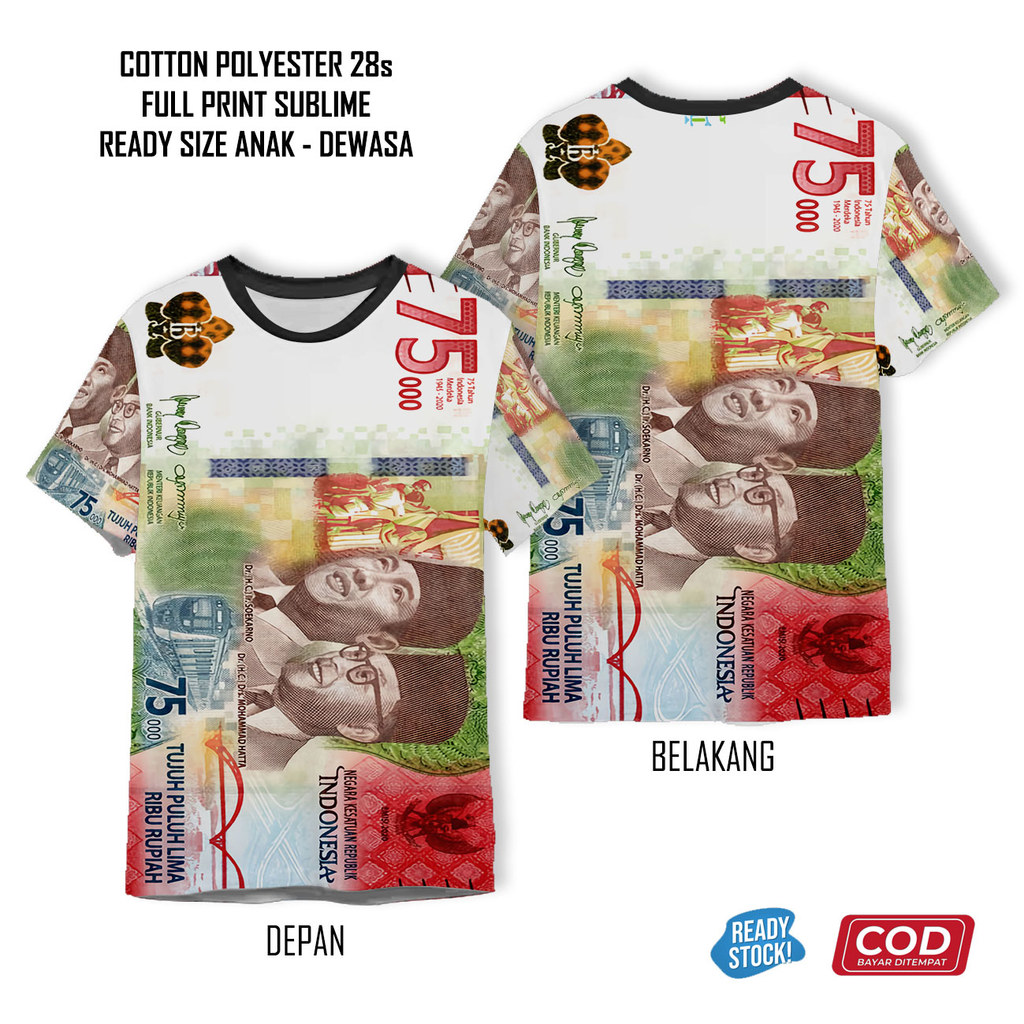 Kaos Uang Tujuh Puluh Lima Ribu 75k 75rb Full Printing Keren | Baju 3D Anak dan Dewasa Unisex - Mimo
