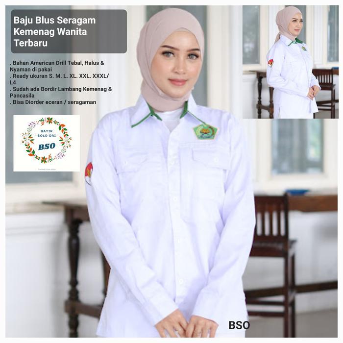 TERLARIS SERAGAM PDH PUTIH KEMENAG WANITA TERBARU 2025 LENGAN PANJANG / BAJU SERAGAM PUTIH ASN PPPK