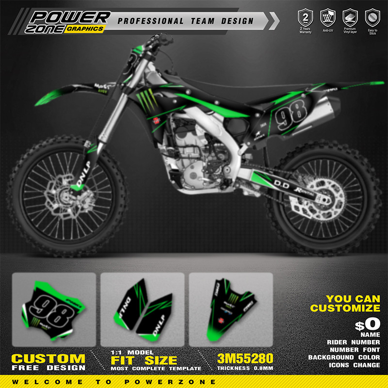 PowerZone Custom Team For Kawasaki KXF 250 KX 250F 2017 2018 2019 2020 Motorcycle Graphics