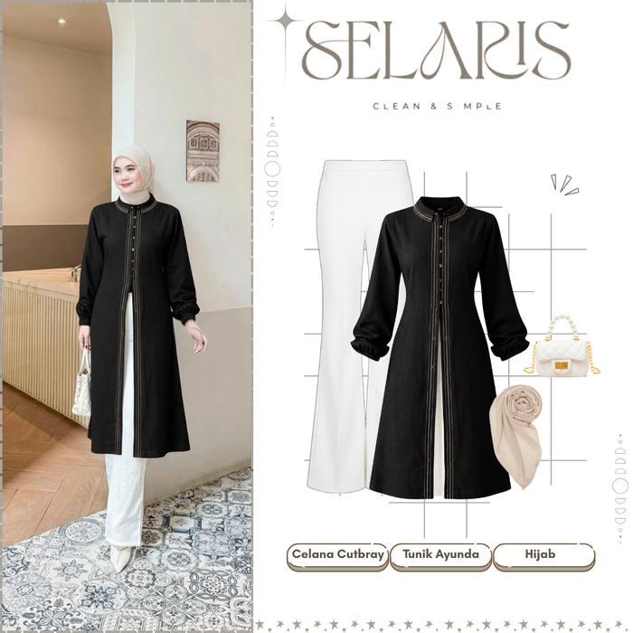 One Set Wanita Lebaran Tunik Ayunda + Celana Cutbray + Hijab Segiempat Setelan Lebaran Terbaru-At104