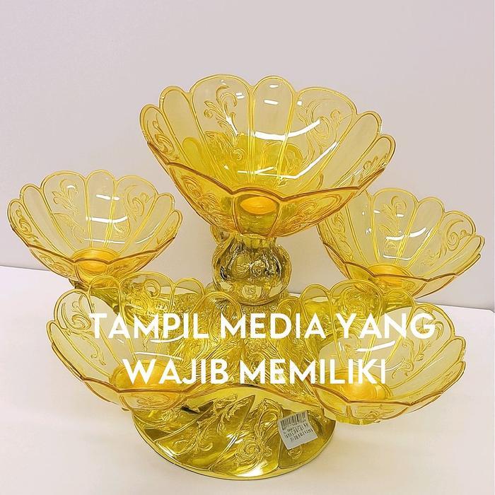 Global Official Tempat Buah Bertingkat 5 Sekat Mewah Gold Kaca Kristal Wadah Permen Kue Kering