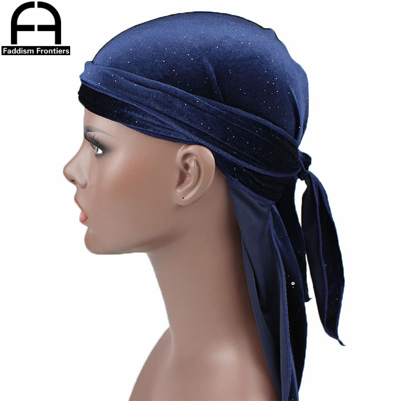 New Luxury Men Shiny Velvet Durags Turban Bandana Headband Men Durag Biker Headwear Hat Hair
