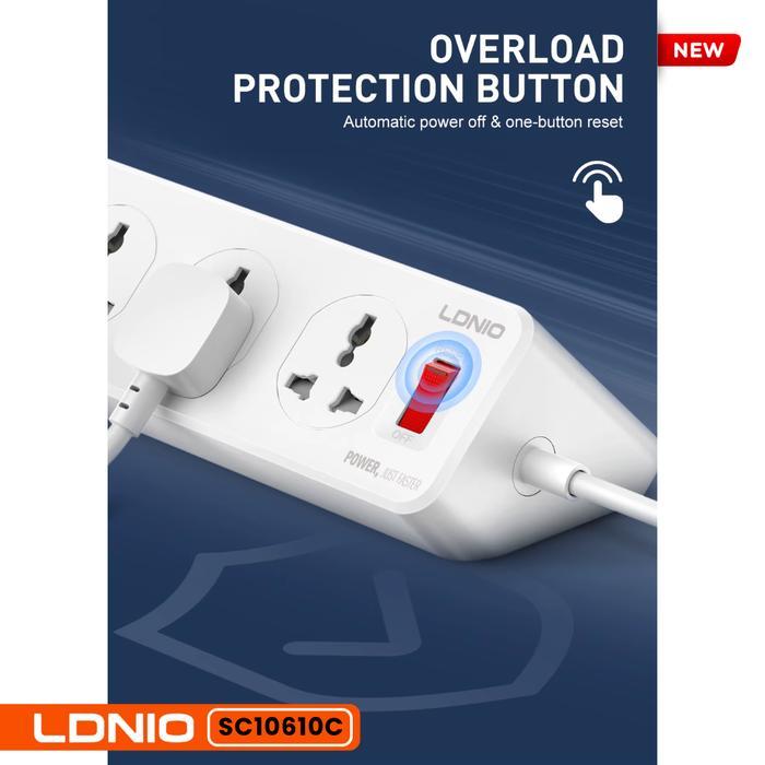 100% Original Ldnio Power Socket Sc10610C Sc10610 Universal 10 Outlets 3 Usb A 3 Usb C 33Watt