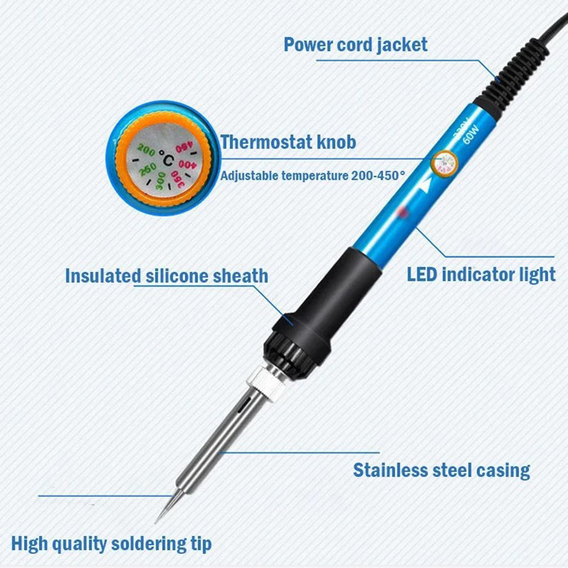 15pcs Kit 220V 60W Soldering Iron Kit 450C Adjustable Temperature Welding Tool Set With Solder