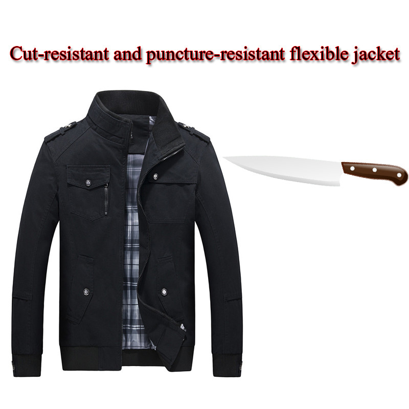 Men Plus Size Jacket Anti-Cut Anti-Stab Self-Defense Flexible Invisible-Jacket Stand Collar Fashion 
