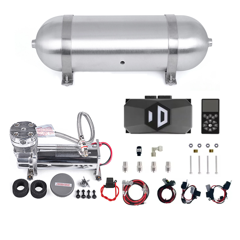 UNIVERSAL AIR RIDE SUSPENSION KIT AIR MANAGEMENT KIT SYSTEM &3 GALLON ALUMINUM AIR TANK &12V 200PSI