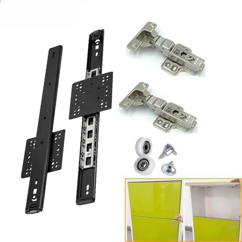 Cabinet door plug-in slide rail upturn hinge Hidden swing slide track for wardrobe folding TV