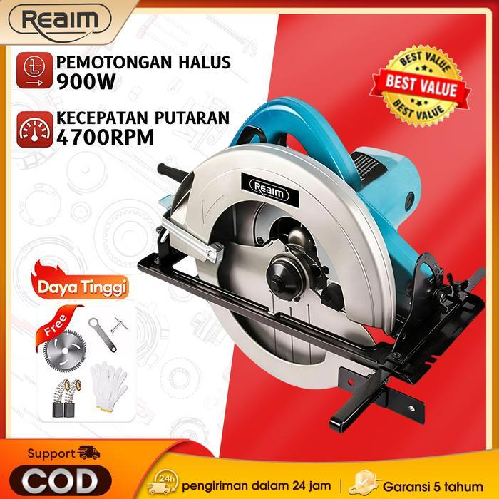 REAIM Circular Saw 7.5 inch, Gergaji Kayu Super Tajam, Gergaji Mesin Mini , Gergaji Multifungsi