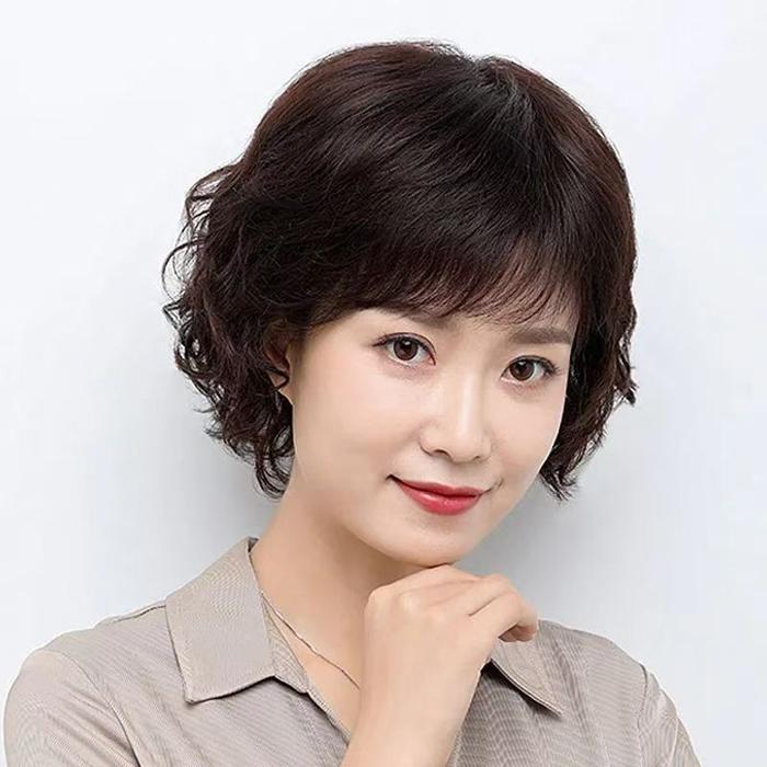 Promo Rambut Palsu Keriting Pendek Wig Wanita Full Kepala Wig Ibu Tua Medium Rambut Pendek Wanita