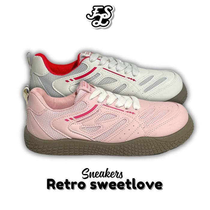 Aerostreet.Shoes - Retro Sweetlove Sepatu Sneakers Wanita Sepatu Kets Casual Sport Shoes Pink White