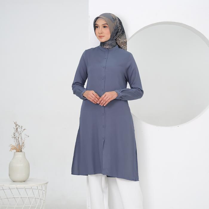 Tunik Polos Katun Rayyon Wanita Terbaru Kancing Lembut Muslim