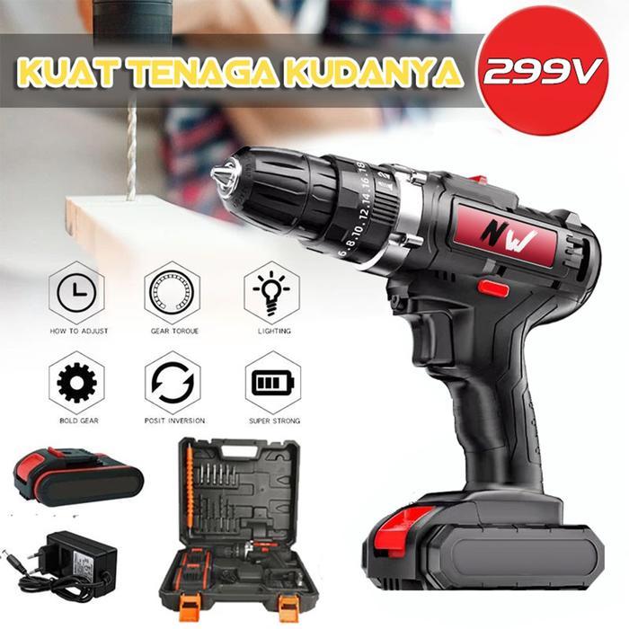 Mesin Bor Impact Drill 299V Baterai Tangan Cordless Drill Battery impact drill Cordless Electric Bor