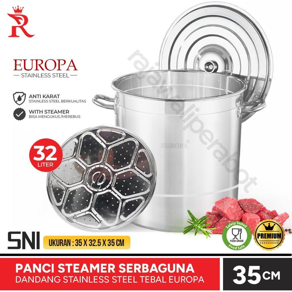 Panci Stock Pot Steamer Eropa 35cm Panci Langseng Kukus Dandang Besar High Quality Stainless