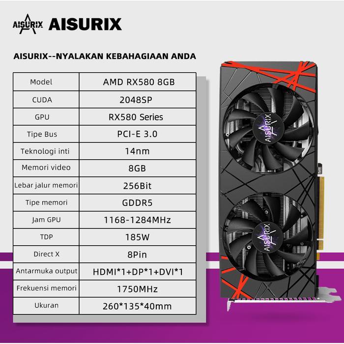 AISURIX New VGA AMD RX 580 8GB VGA Card DDR5 256Bit 2048SP HD RADEON
