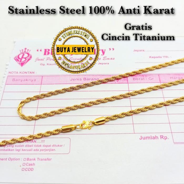 [ Gratis CIncin] Kalung Titanium Tambang / Dadung Emas Pengait S Anti Karat Laki-laki Perempuan