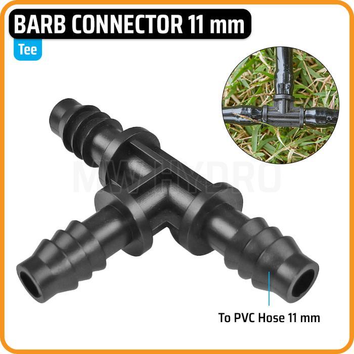 Barb Connector 11 mm - Tee Konektor Selang Irigasi Hidroponik - Cabang 3, Tee T