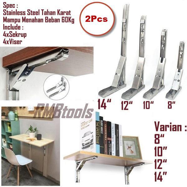 Siku Rak Lipat Bracket Engsel Siku Meja Lipat Dinding Stainless 2Pcs
