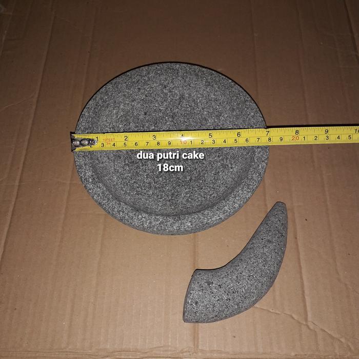 Cobek Bubut Batu Asli 18Cm + Ulekan