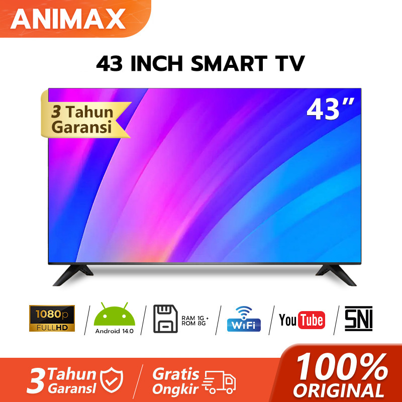 ANIMAX TV Smart Android 43 inch TV LED/LCD Digital 43 inch Full HD Android 11.0 Televisi Murah Garan